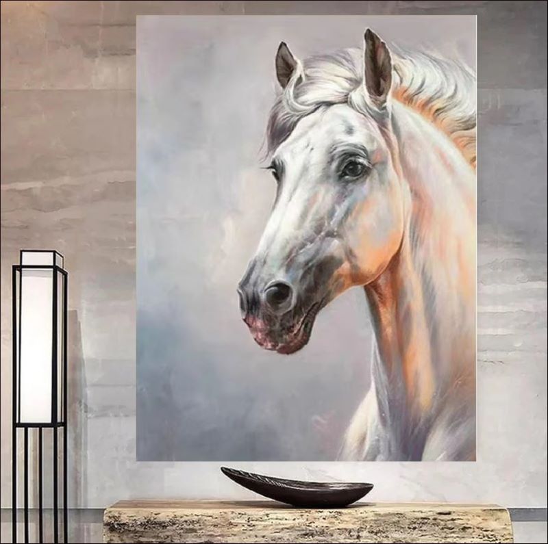 Majestic Elegance - White Horse Portrait Canvas Art