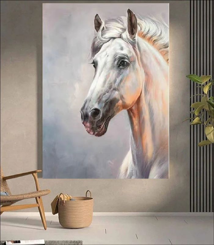 Majestic Elegance - White Horse Portrait Canvas Art