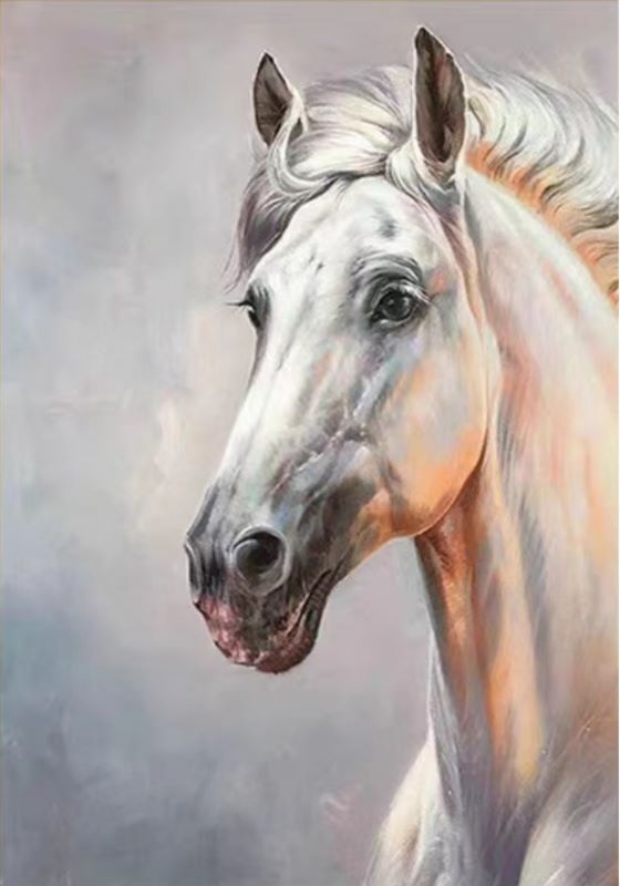 Majestic Elegance - White Horse Portrait Canvas Art