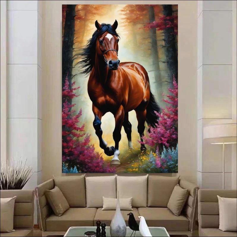 Wild Elegance in a Floral Haven - A Majestic Horse Amid Nature’s Beauty