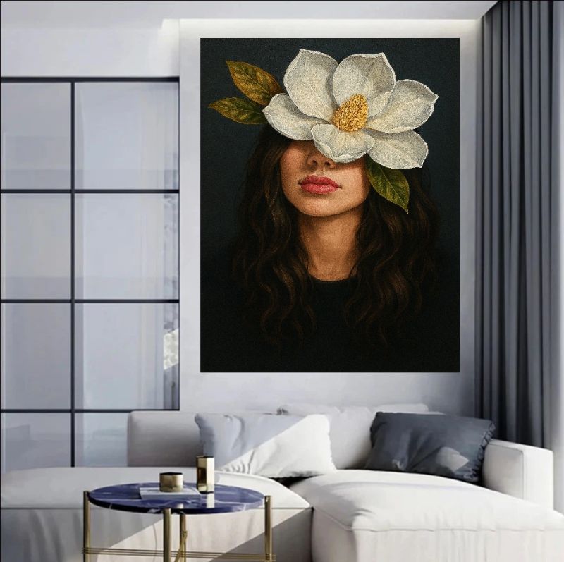 Magnolia flower on woman's face wall art painting