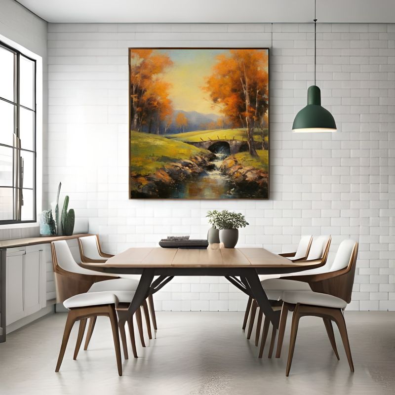 Peaceful Autumn Retreat: Stream Under a Rustic Bridge
