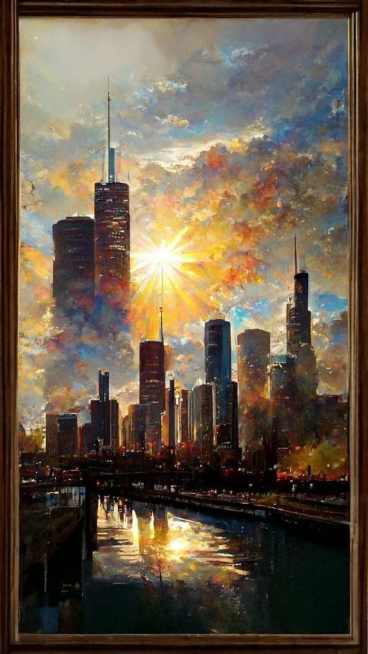 Radiant Skyline: City Sunset Masterpiece