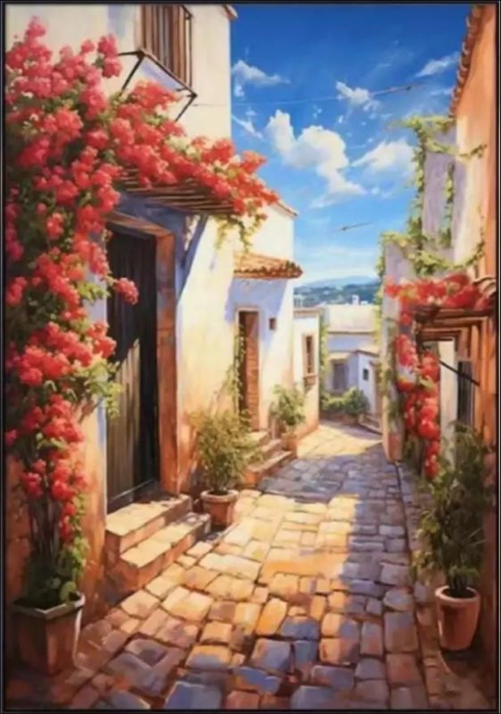 Village Bloom - Mediterranean Alley Painting