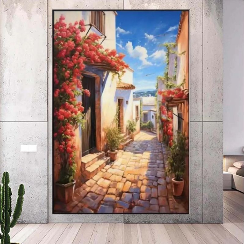 Village Bloom - Mediterranean Alley Painting