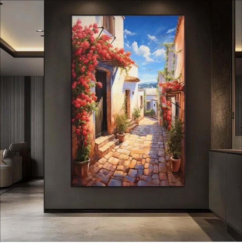 Village Bloom - Mediterranean Alley Painting