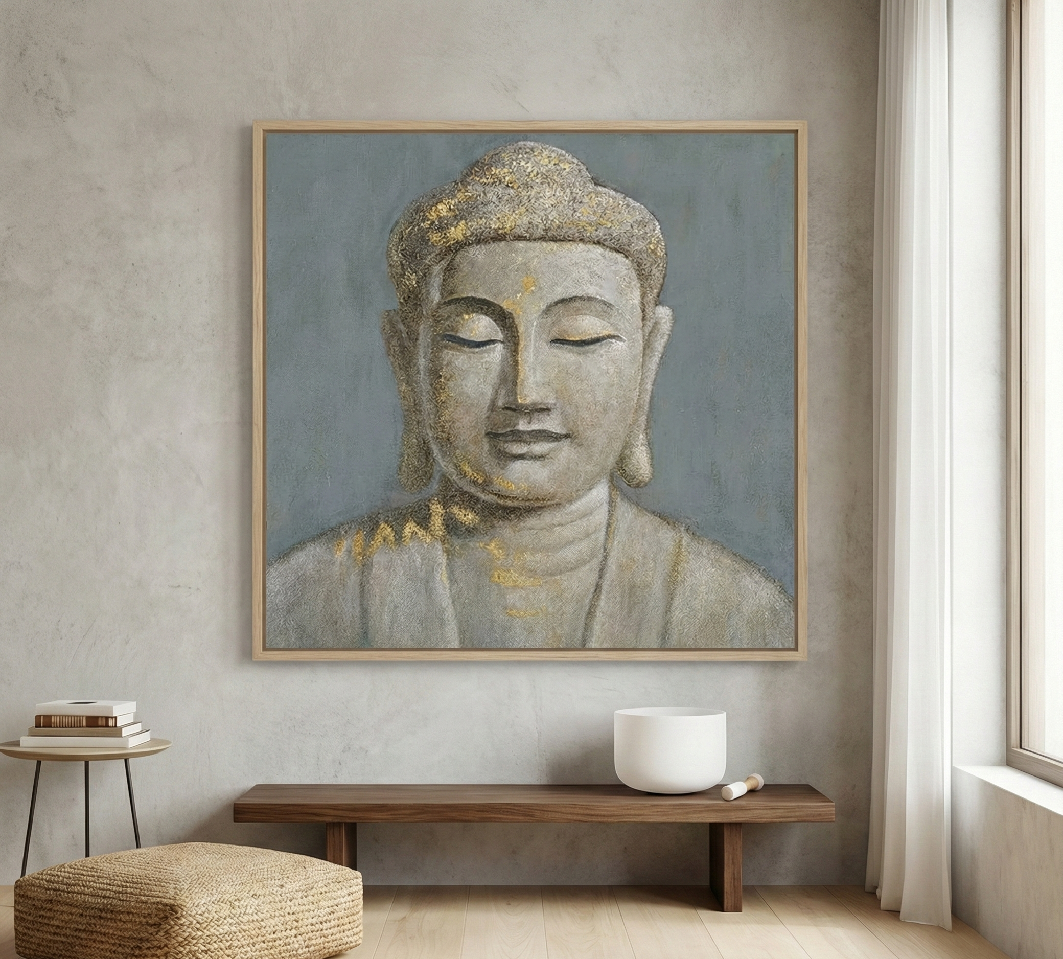 Golden Serenity – Meditative Buddha Spiritual Wall Art