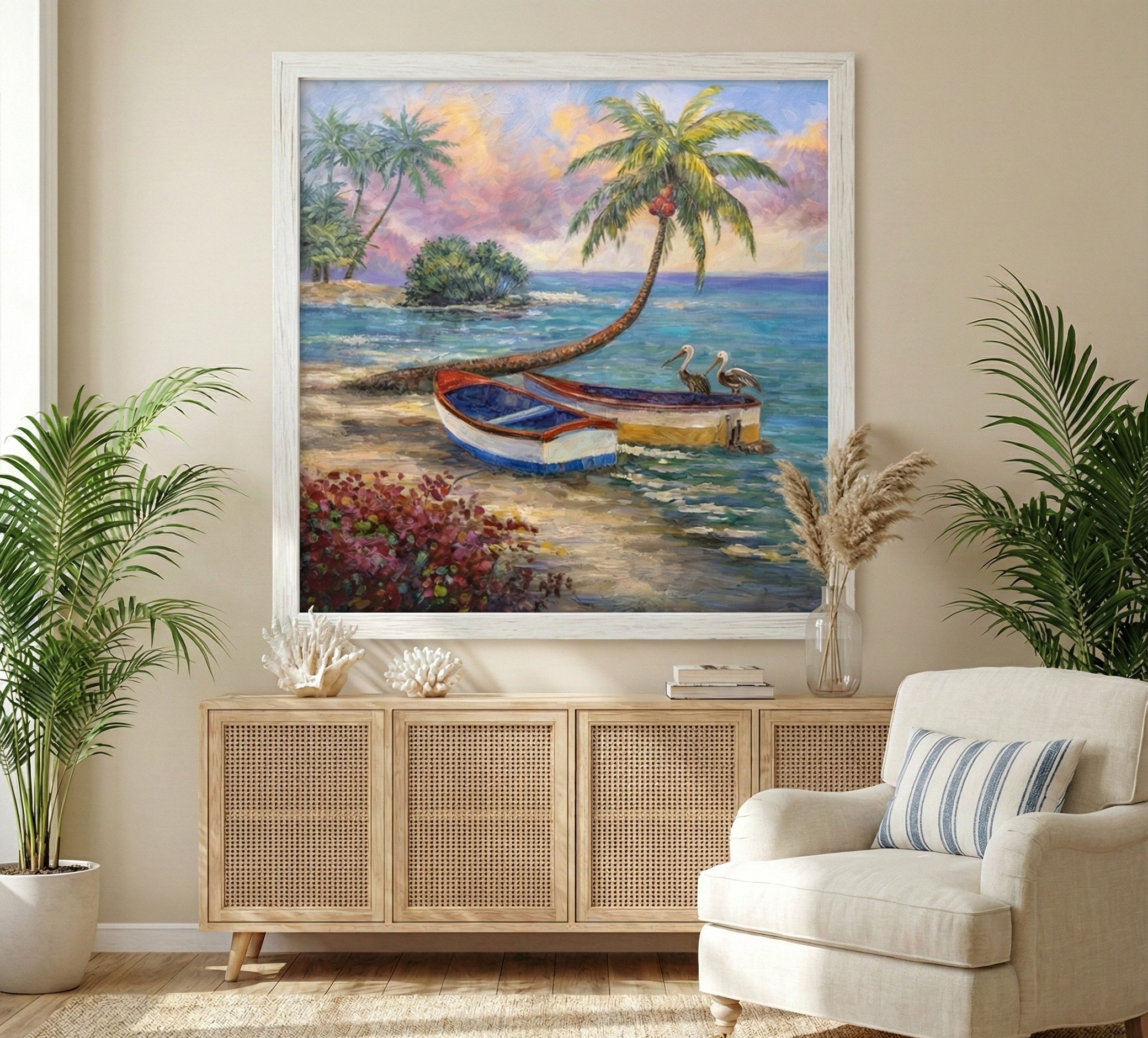 Azure Shores – Tropical Beach & Pelican Art