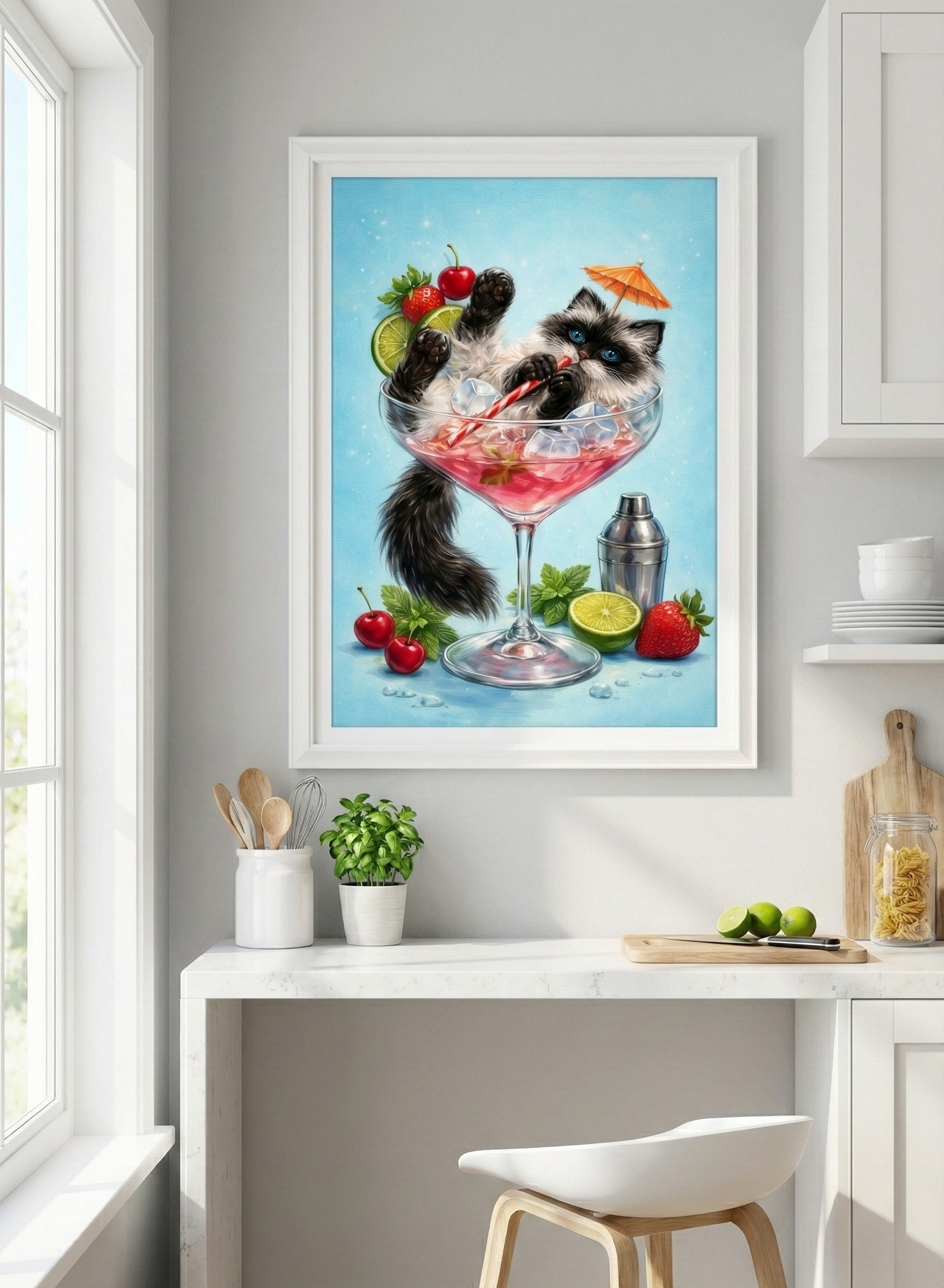 Tropical Purr-fection – Whimsical Kitten Cocktail Art
