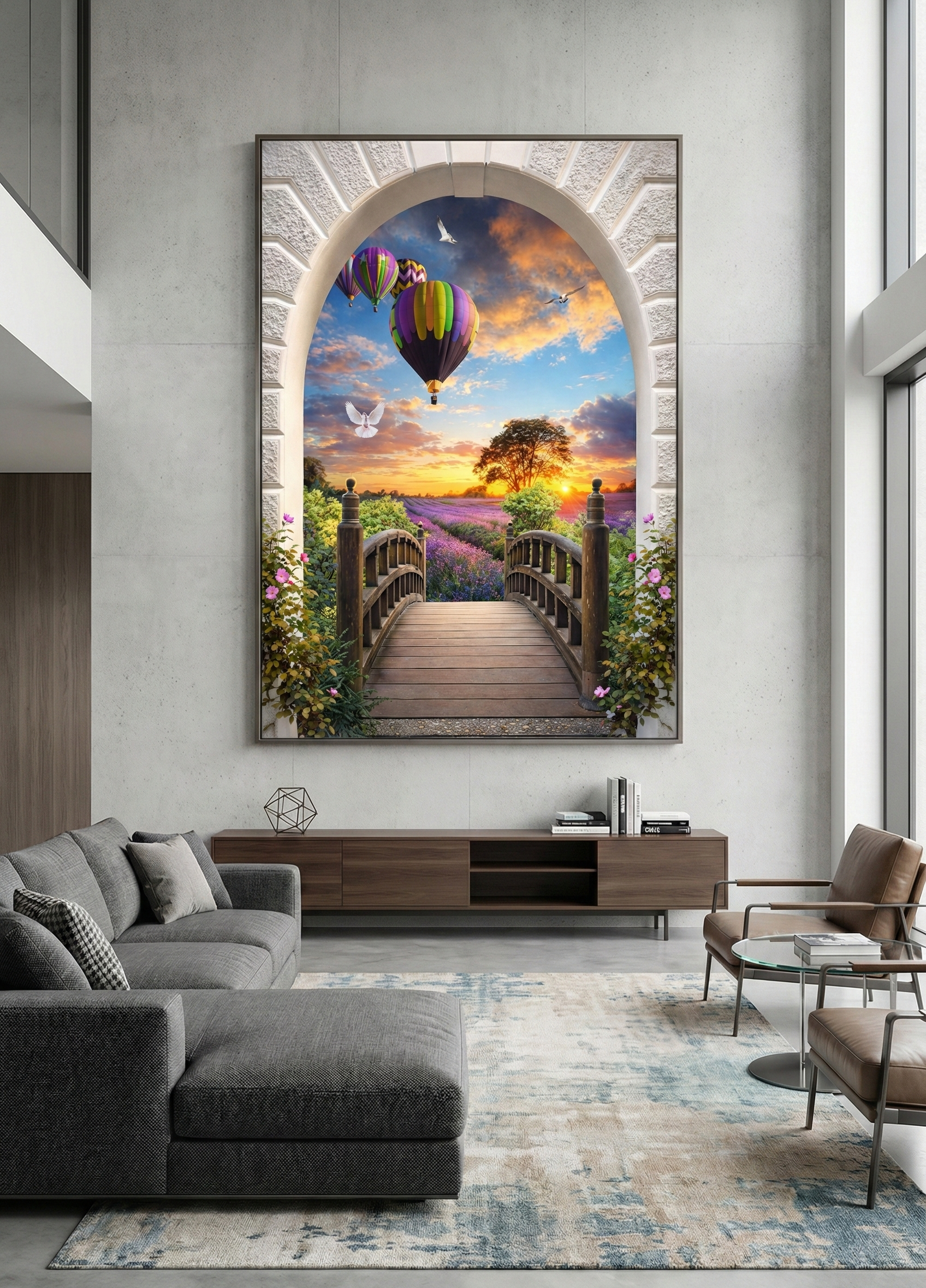 Gateway to Whimsy – Surreal Hot Air Balloon Landscape Art
