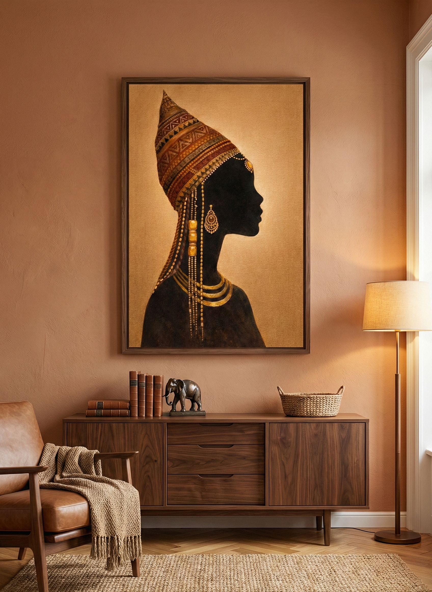 Golden Radiance – African Queen Silhouette Art