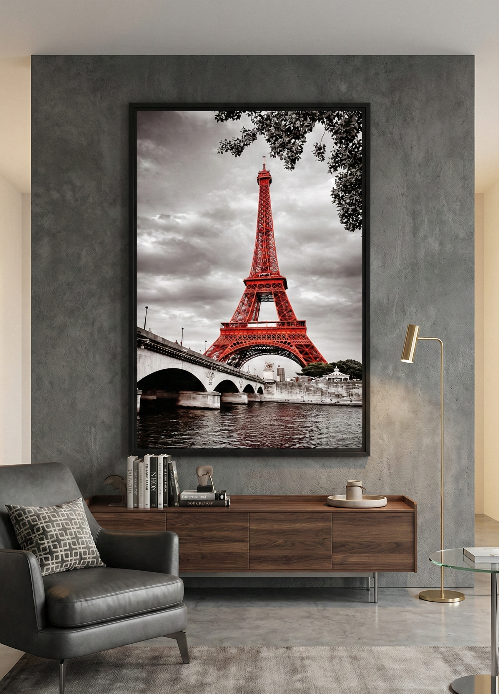 Crimson Icon – Bold Selective Color Eiffel Tower Art