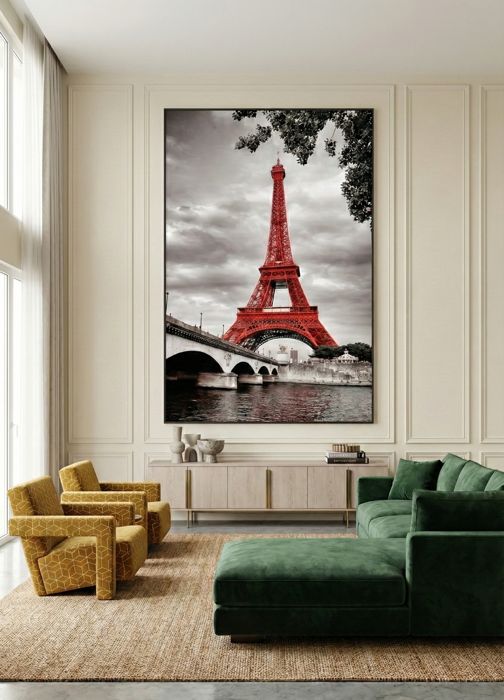 Crimson Icon – Bold Selective Color Eiffel Tower Art