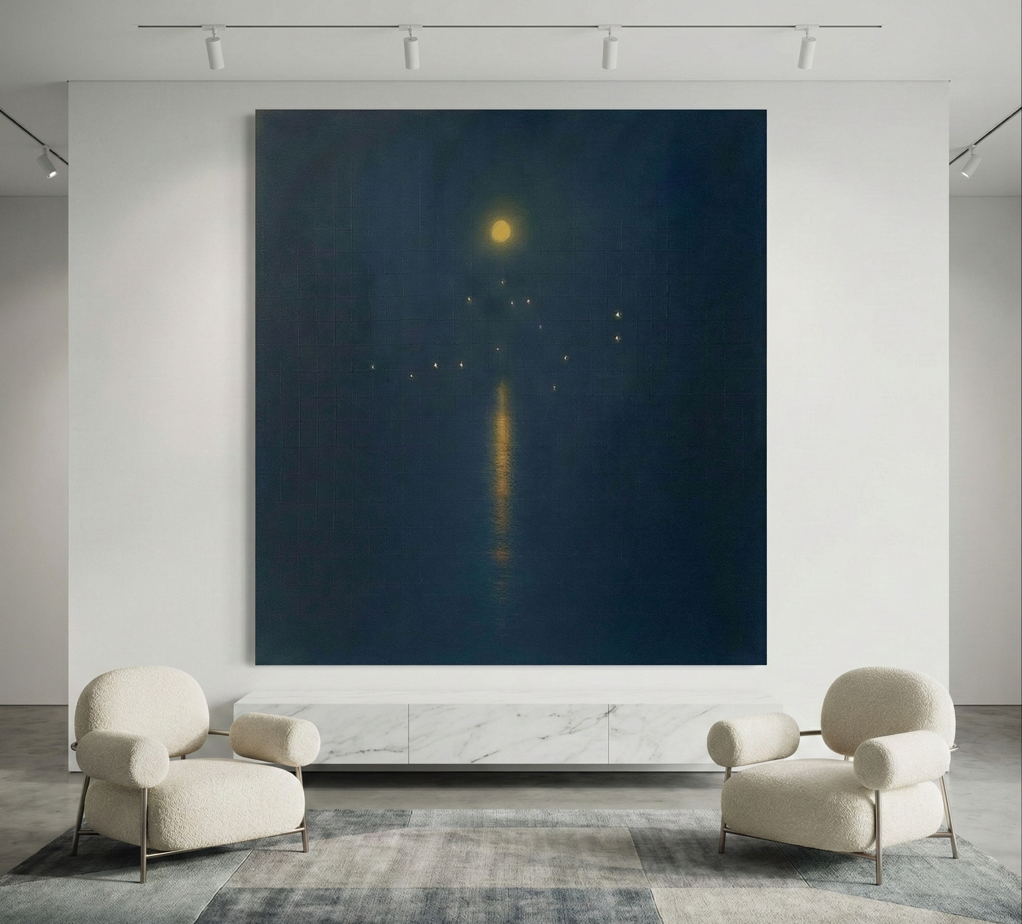 Lunar Grid – Minimalist Abstract Midnight Art