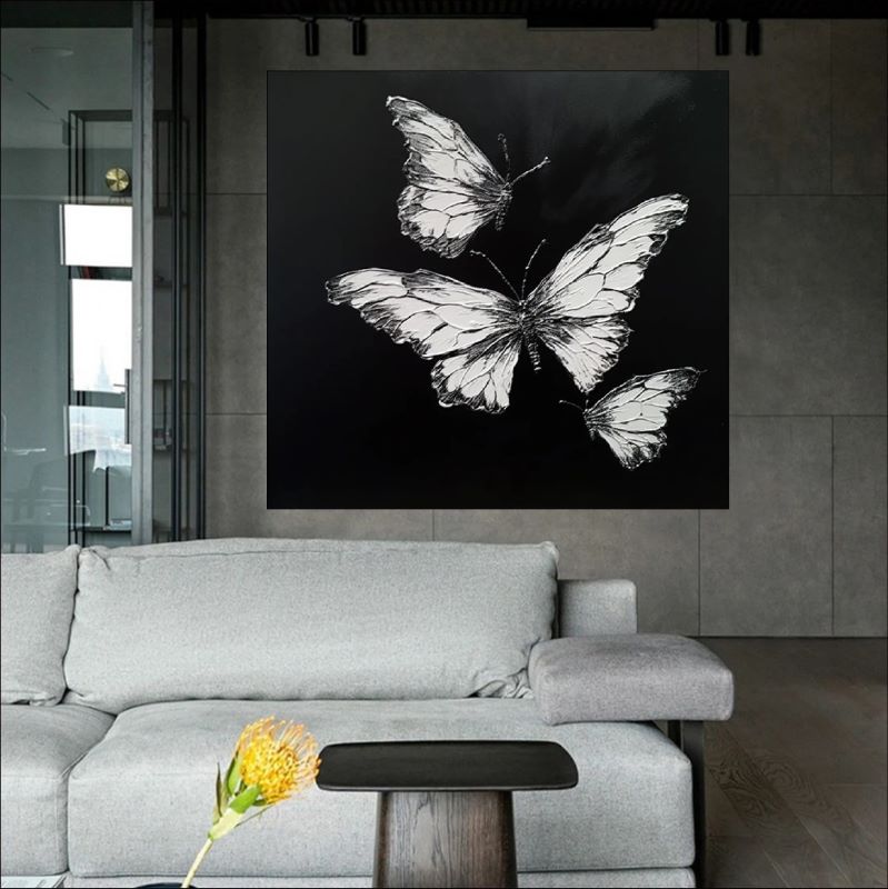 3 White butterfly Painting on Canvas