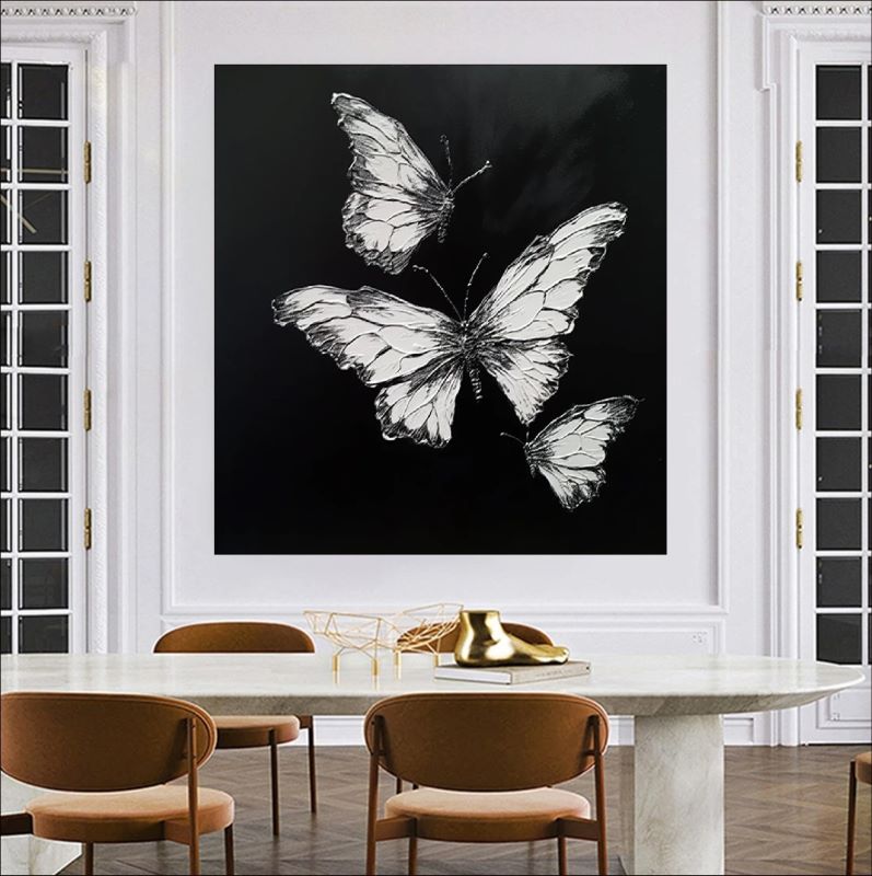 3 White butterfly Painting on Canvas