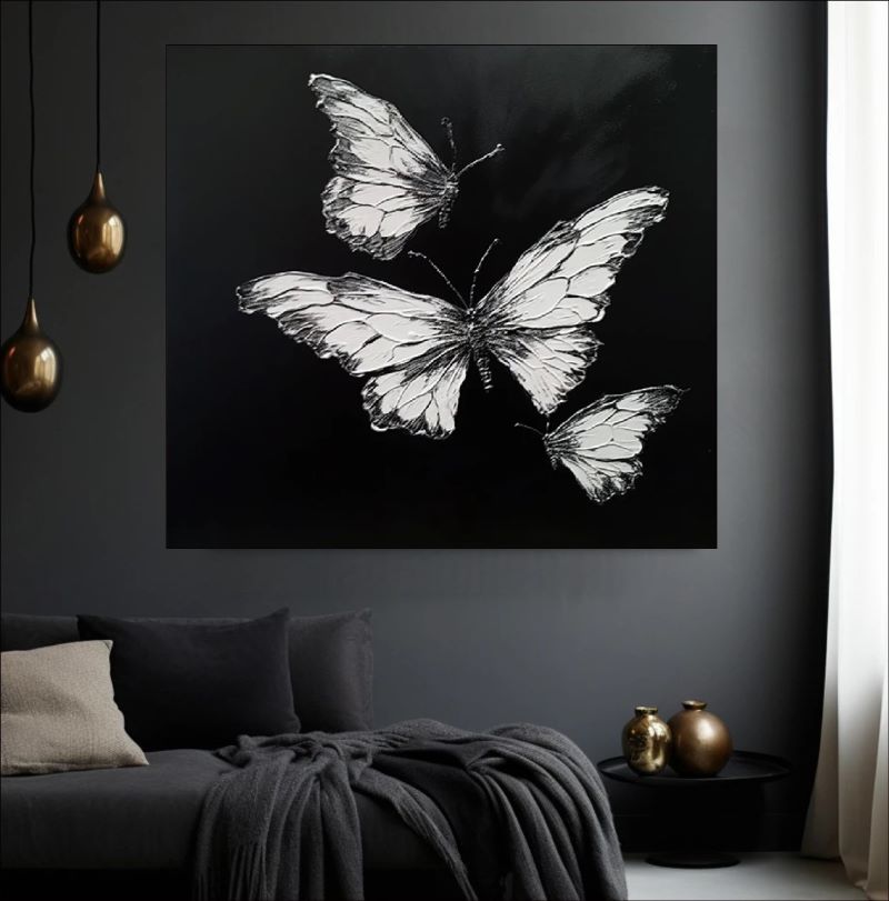 3 White butterfly Painting on Canvas