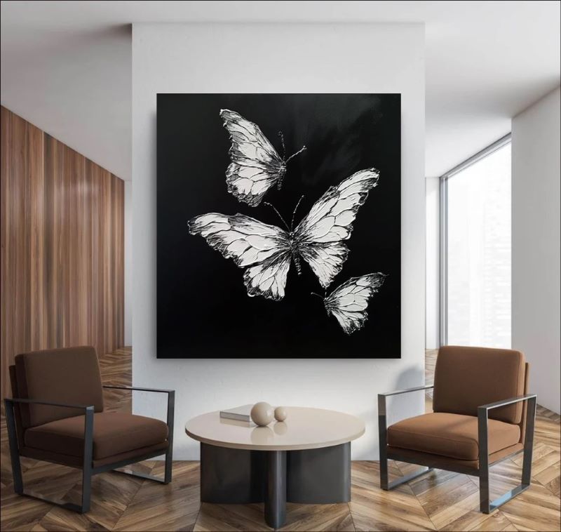 3 White butterfly Painting on Canvas