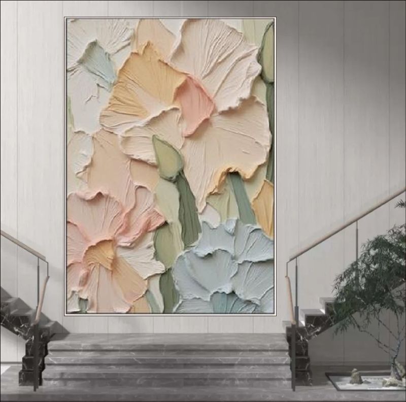 Pastel Petals - Elegant textured floral wall art with soft pastel tones, featuring 3D raised petals for a modern and timeless home decor piece.