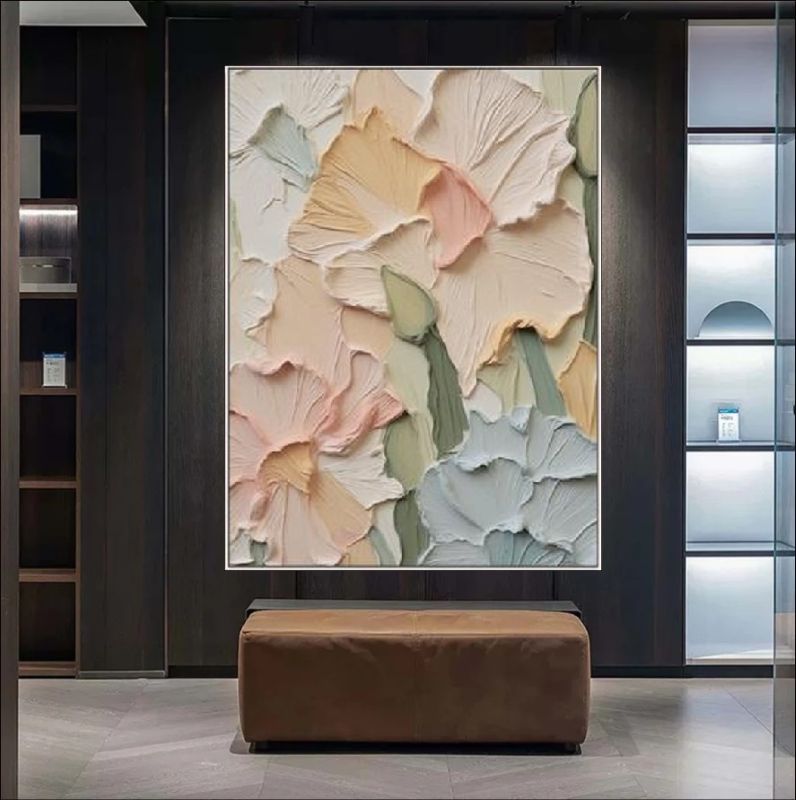 Pastel Petals - Elegant textured floral wall art with soft pastel tones, featuring 3D raised petals for a modern and timeless home decor piece.
