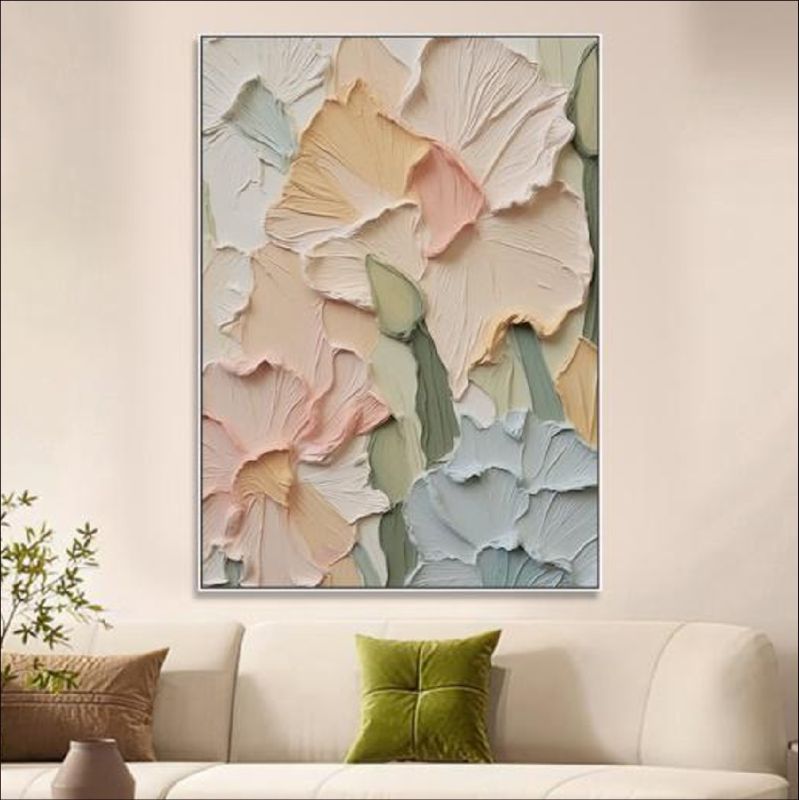 Pastel Petals - Elegant textured floral wall art with soft pastel tones, featuring 3D raised petals for a modern and timeless home decor piece.