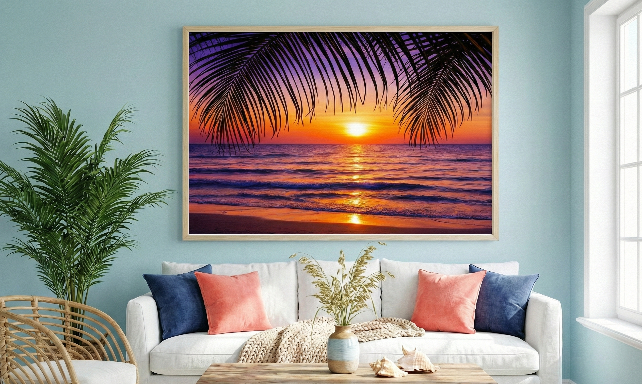 Amber Horizon – Tropical Sunset Silhouette Art