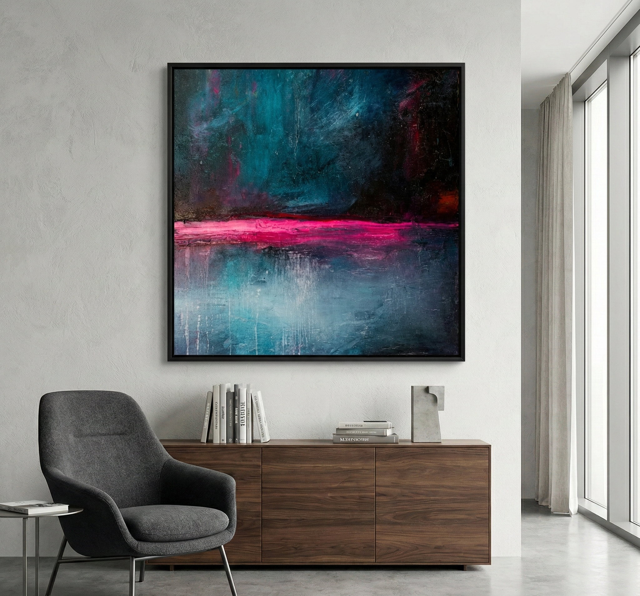 Midnight Luminescence – Abstract Neon Horizon Wall Art