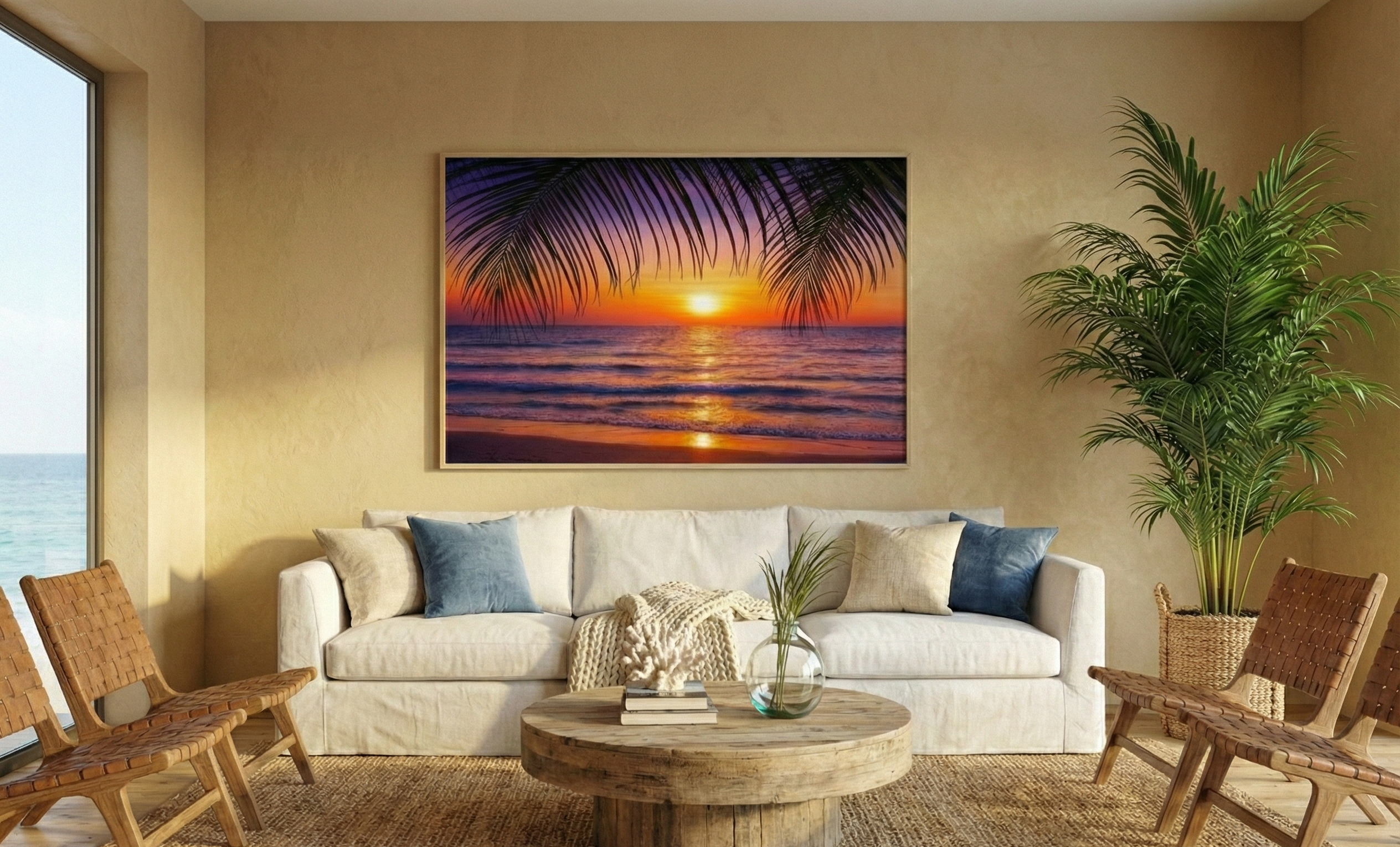 Amber Horizon – Tropical Sunset Silhouette Art