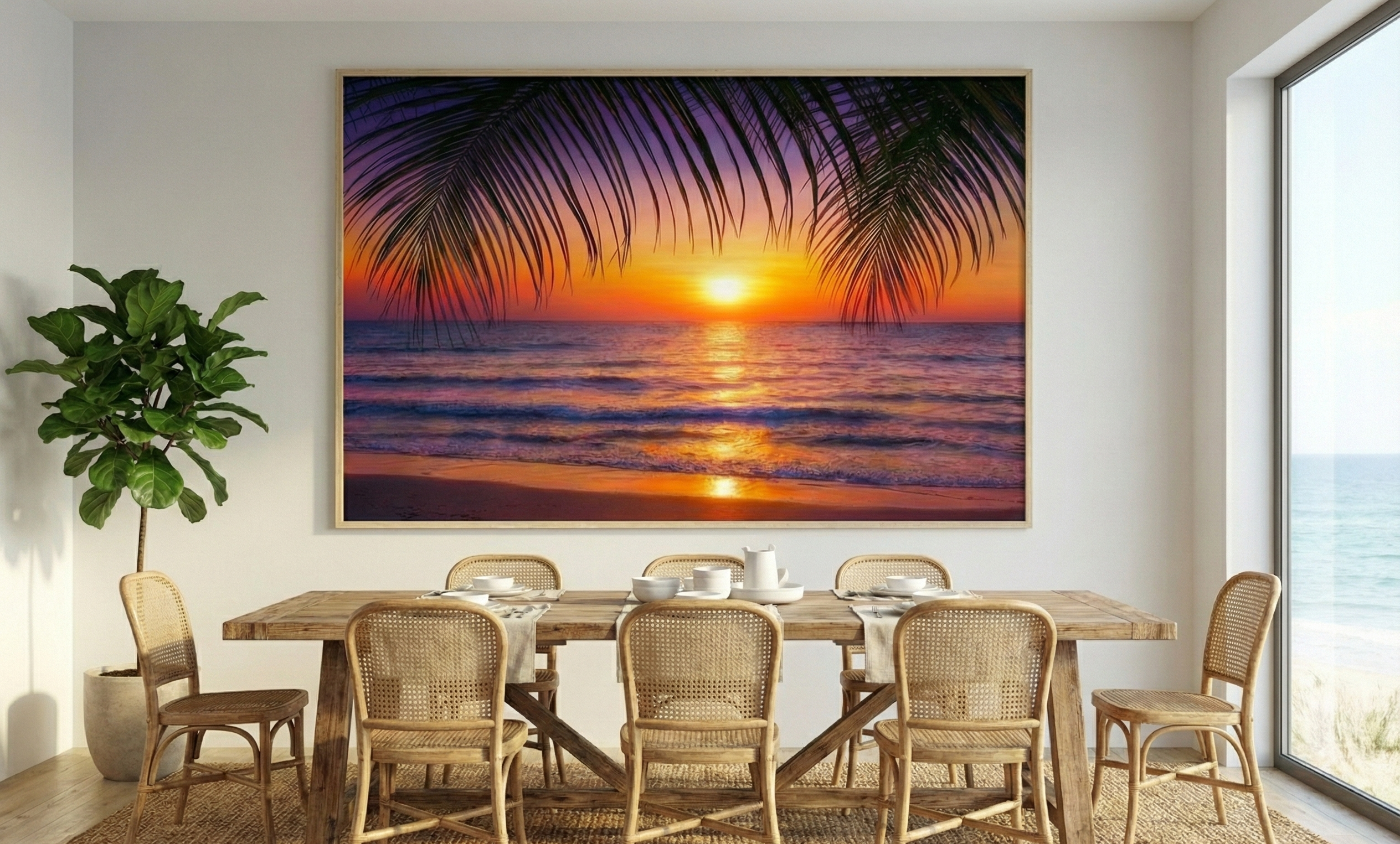 Amber Horizon – Tropical Sunset Silhouette Art