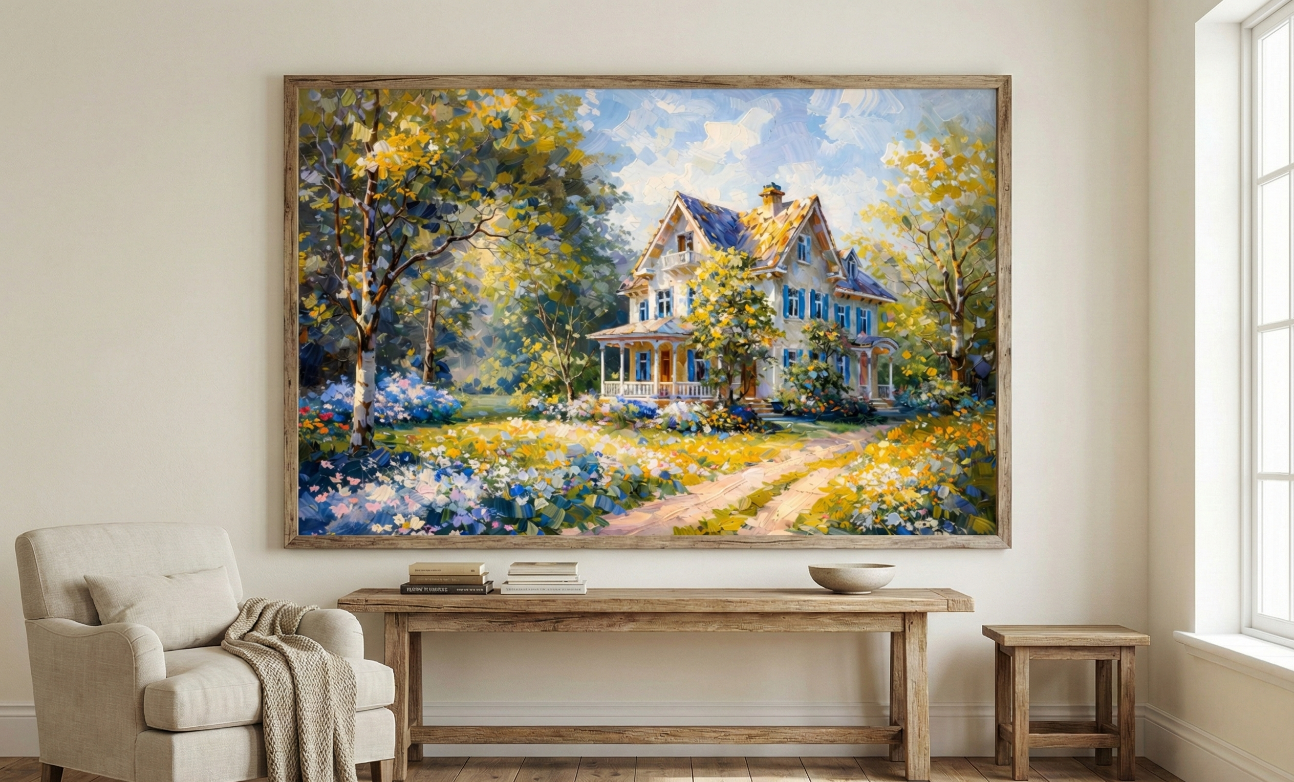 Azure Afternoon – Vibrant Suburban Architecture Art