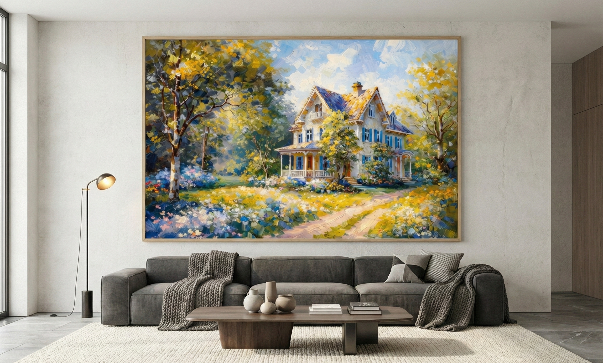 Azure Afternoon – Vibrant Suburban Architecture Art