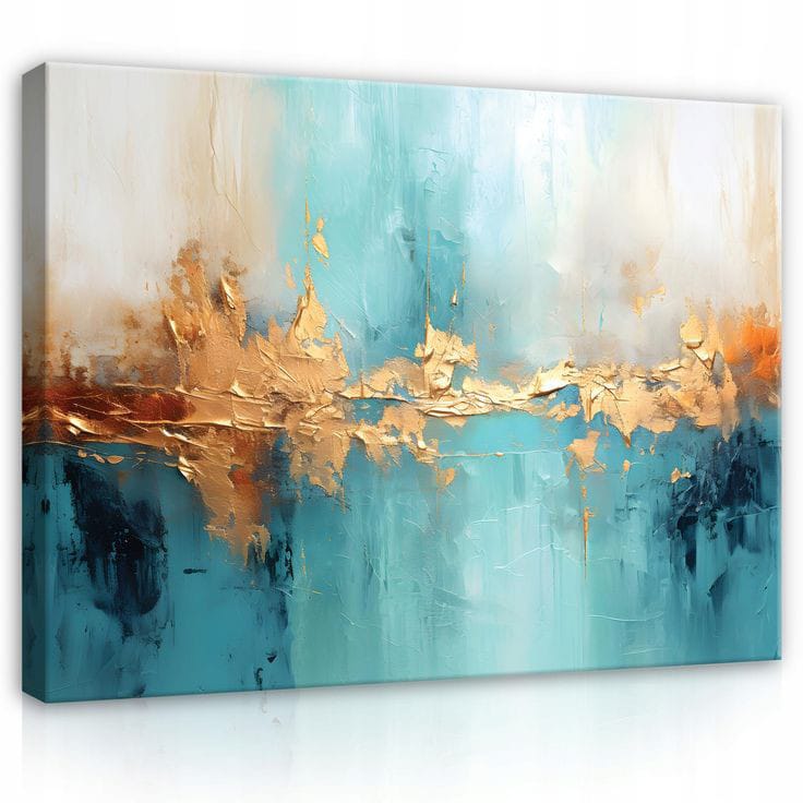 Painting of Blue and Gold Abstract Painting