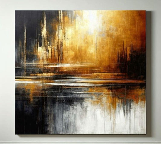 Abstract Gold Foil Texture Oil Painting on Canvas