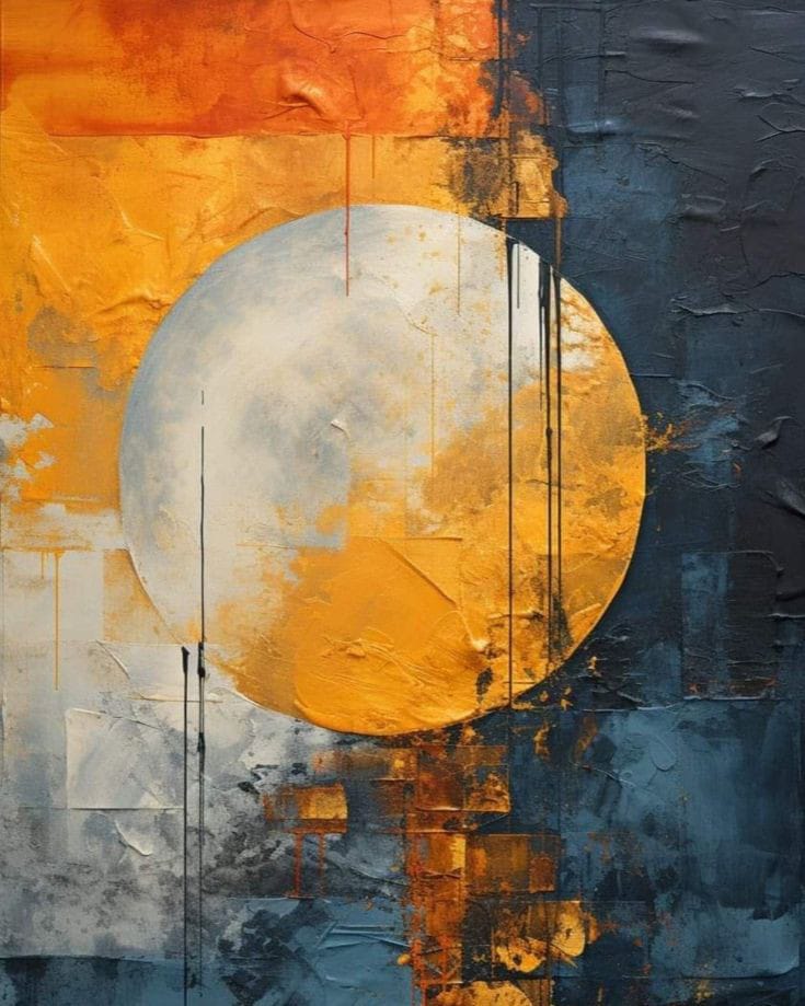 Yellow & Grey Abstract Painting With Circle