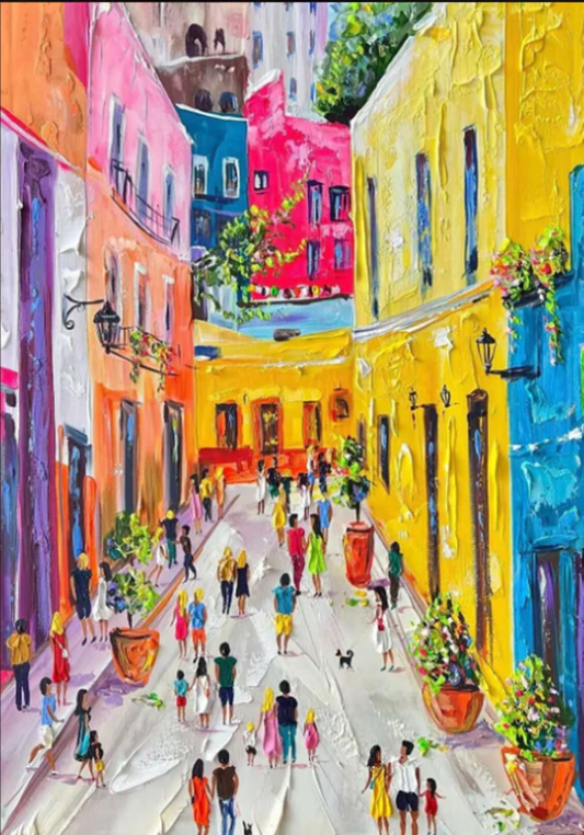 Handmade Colorful City Oil Painting