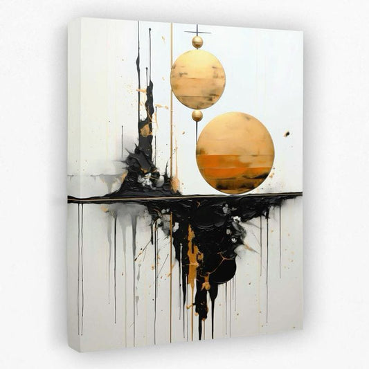 Abstract Oil Painting with yellow, black Circle