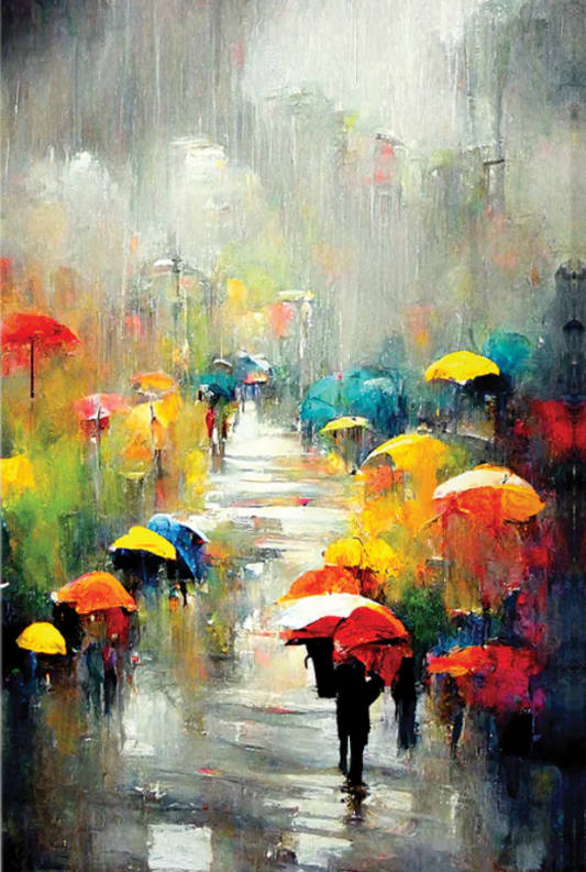 Street Rain Art Umbrella holding People Art