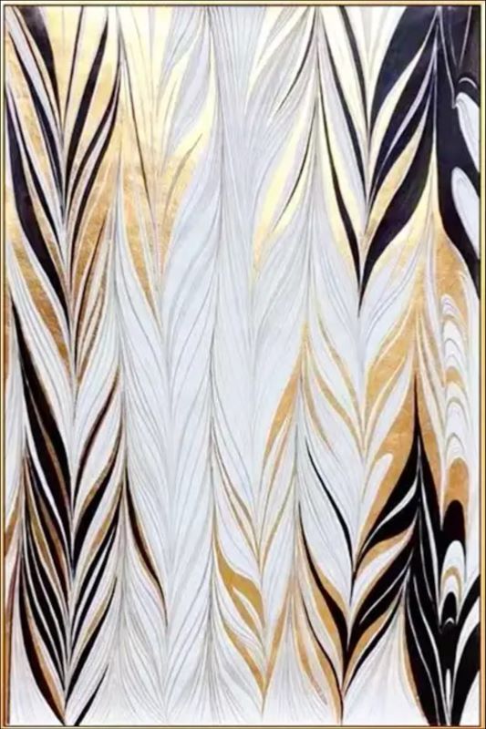 Feathers of Elegance – Abstract Gold, Black & White Feather-Inspired Artwork