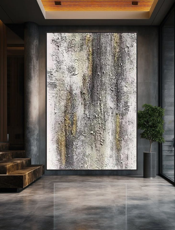 Textured abstract painting titled 'Aged Beauty' with rustic elegance, earthy tones, and golden accents, perfect for modern and industrial decor.