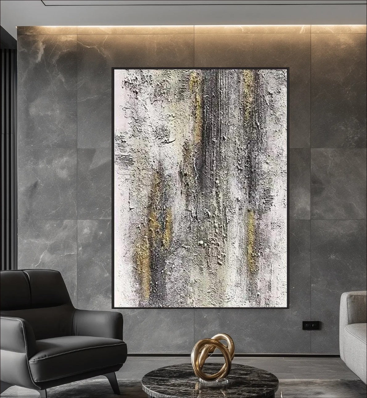 Textured abstract painting titled 'Aged Beauty' with rustic elegance, earthy tones, and golden accents, perfect for modern and industrial decor.