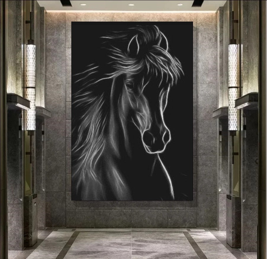 Spirit of the Night - A Majestic Black Horse Art in Luminous Detail