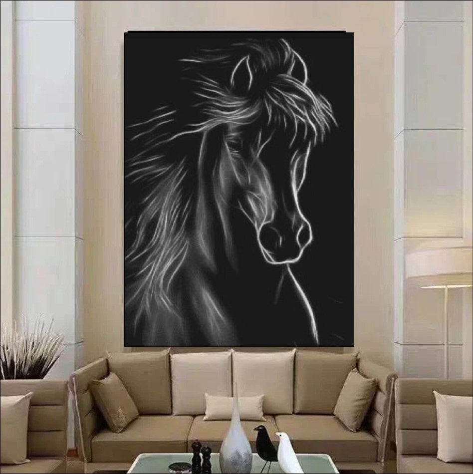 Spirit of the Night - A Majestic Black Horse Art in Luminous Detail