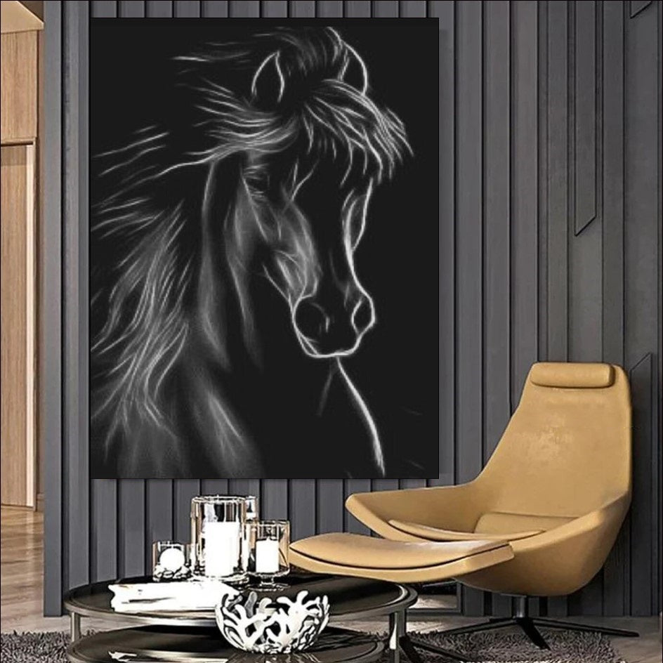 Spirit of the Night - A Majestic Black Horse Art in Luminous Detail