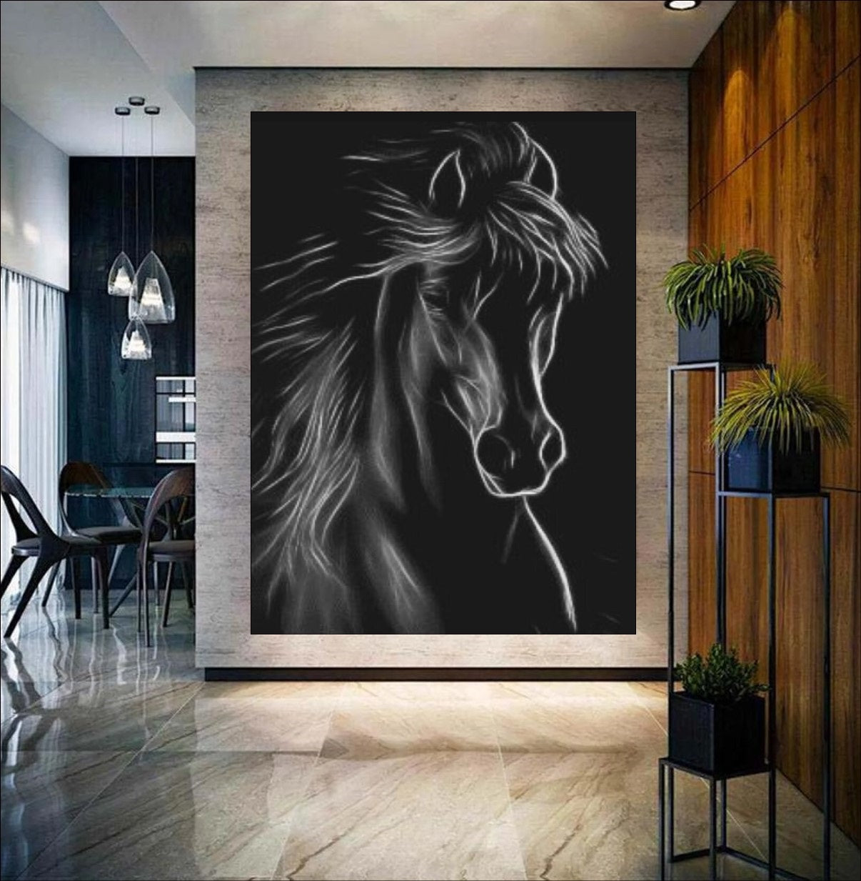 Spirit of the Night - A Majestic Black Horse Art in Luminous Detail