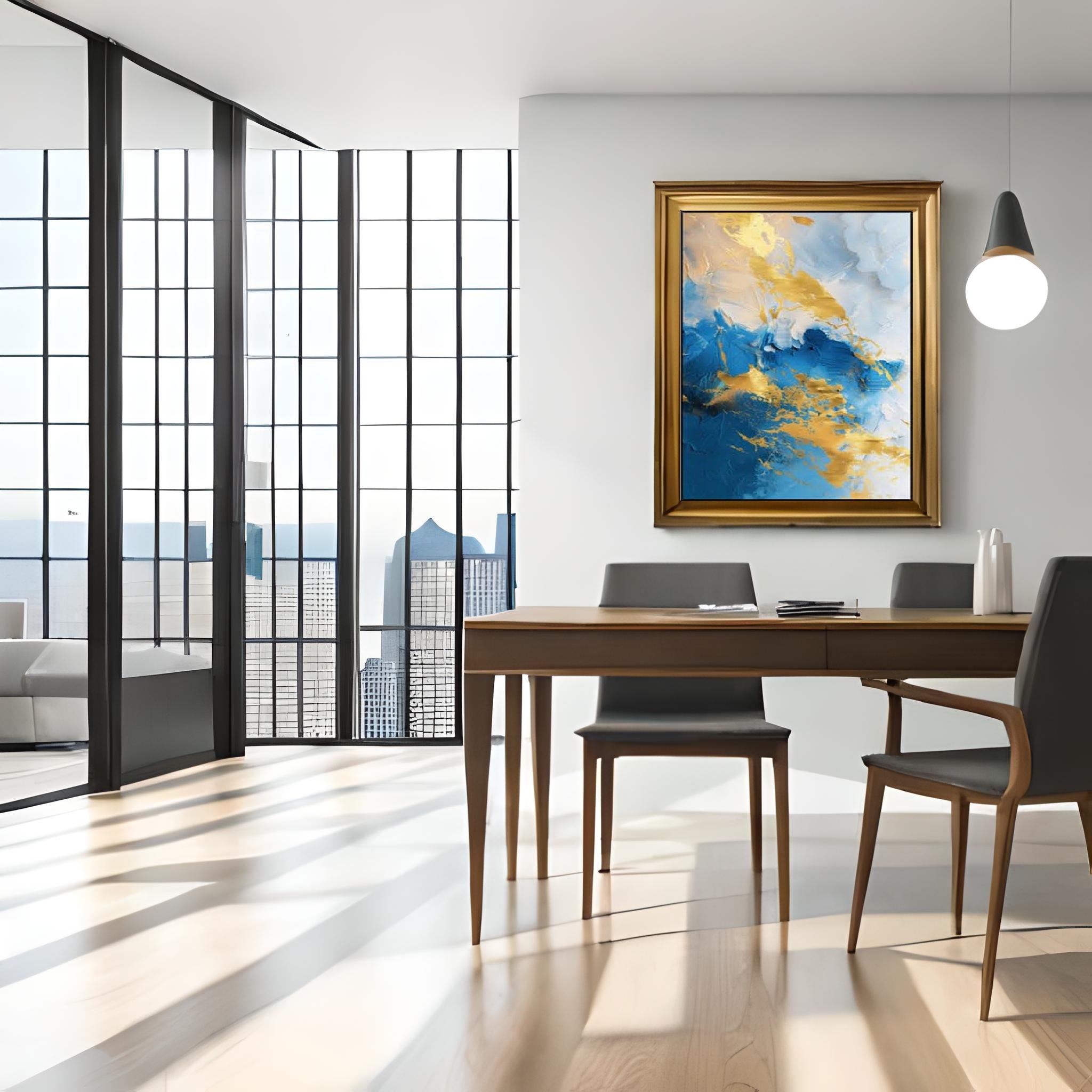 Blue and Gold Abstract Painting