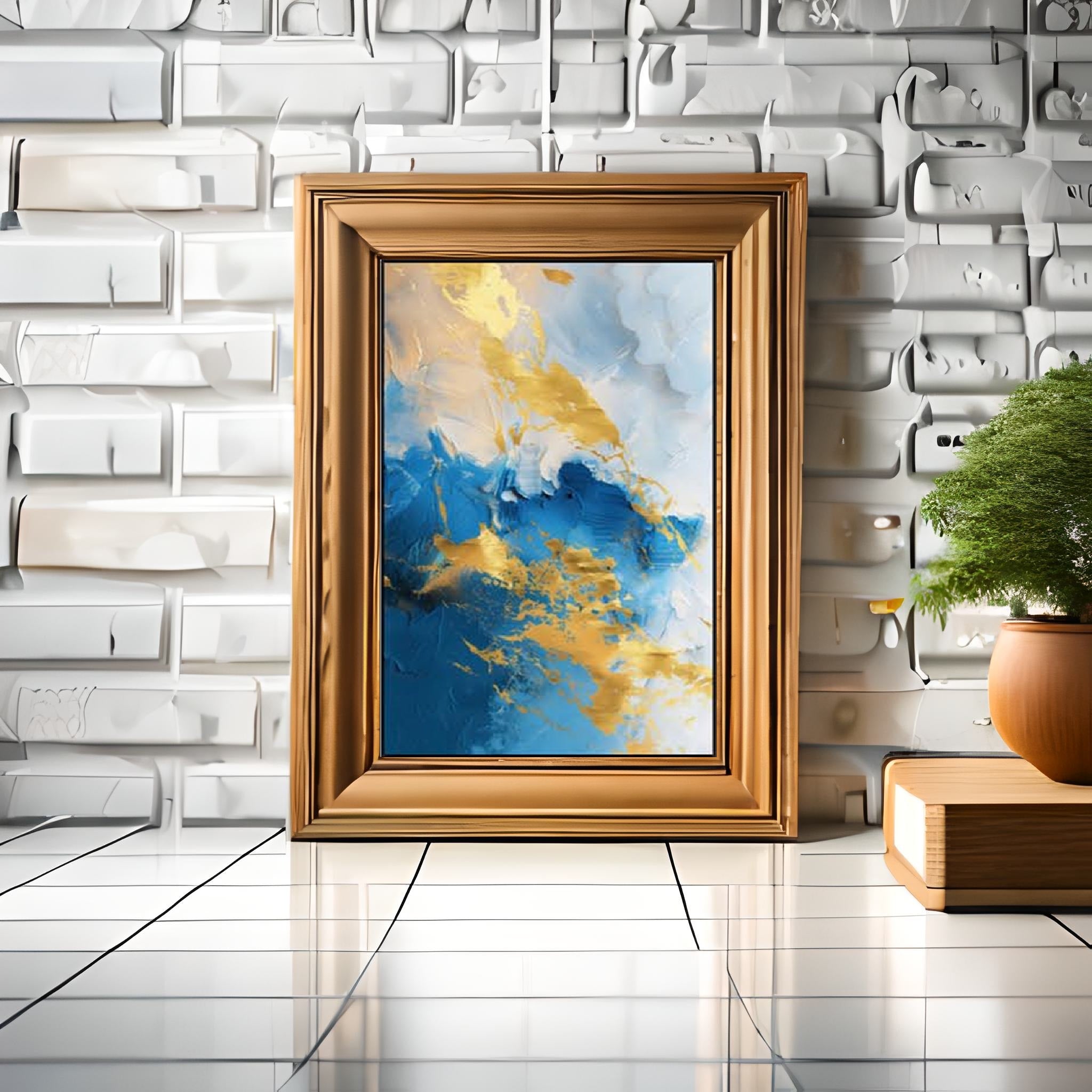 Blue and Gold Abstract Painting