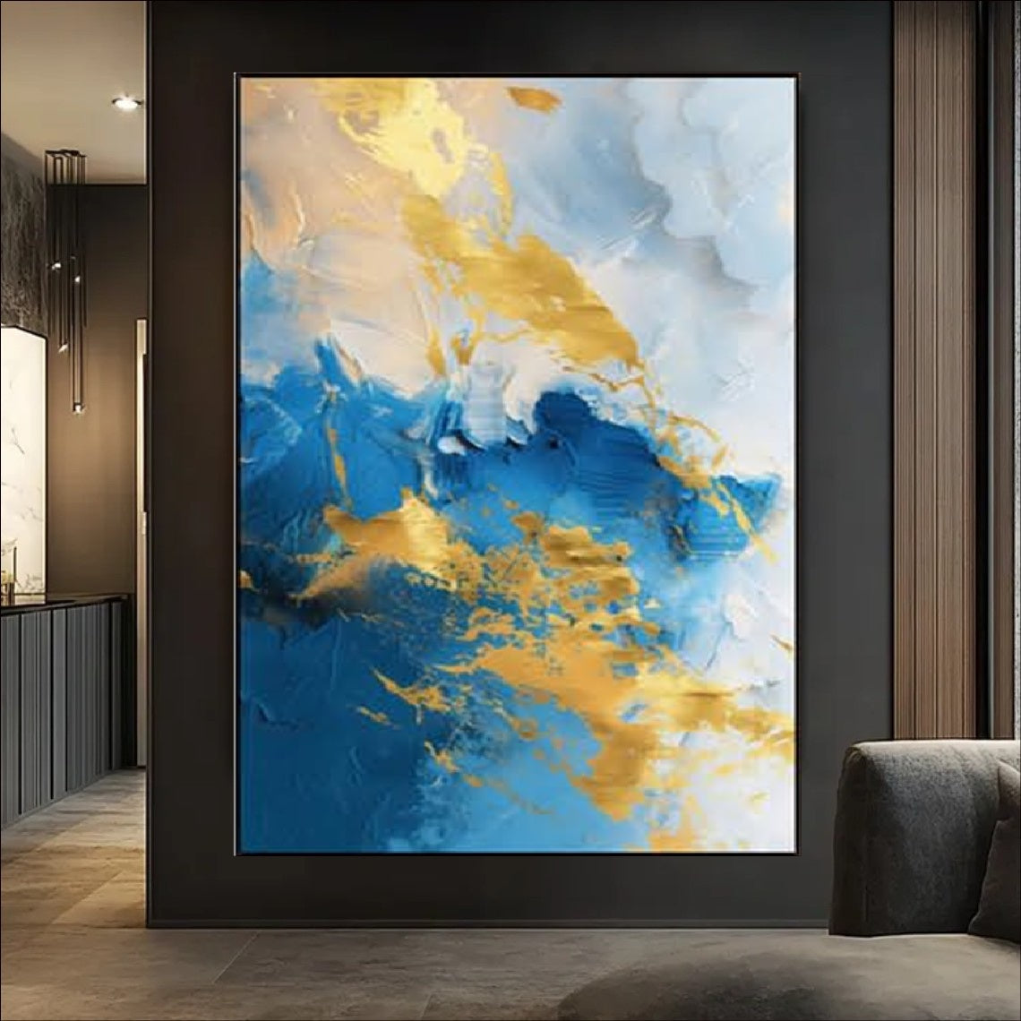 Blue and Gold Abstract Painting