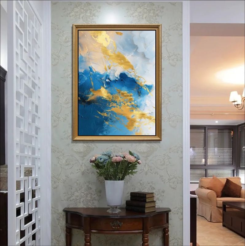 Blue and Gold Abstract Painting