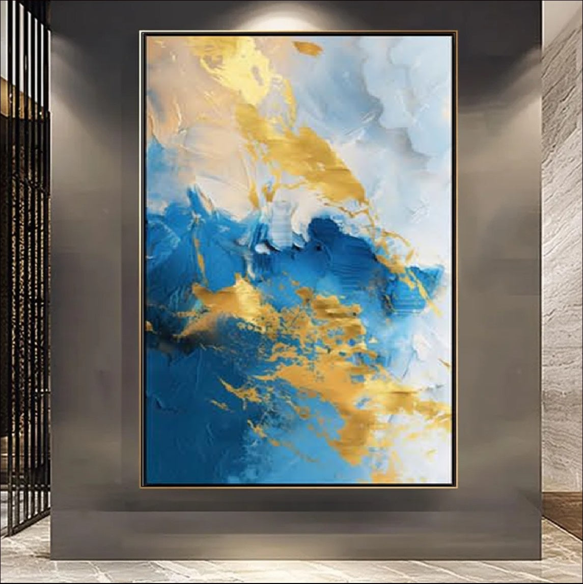 Blue and Gold Abstract Painting