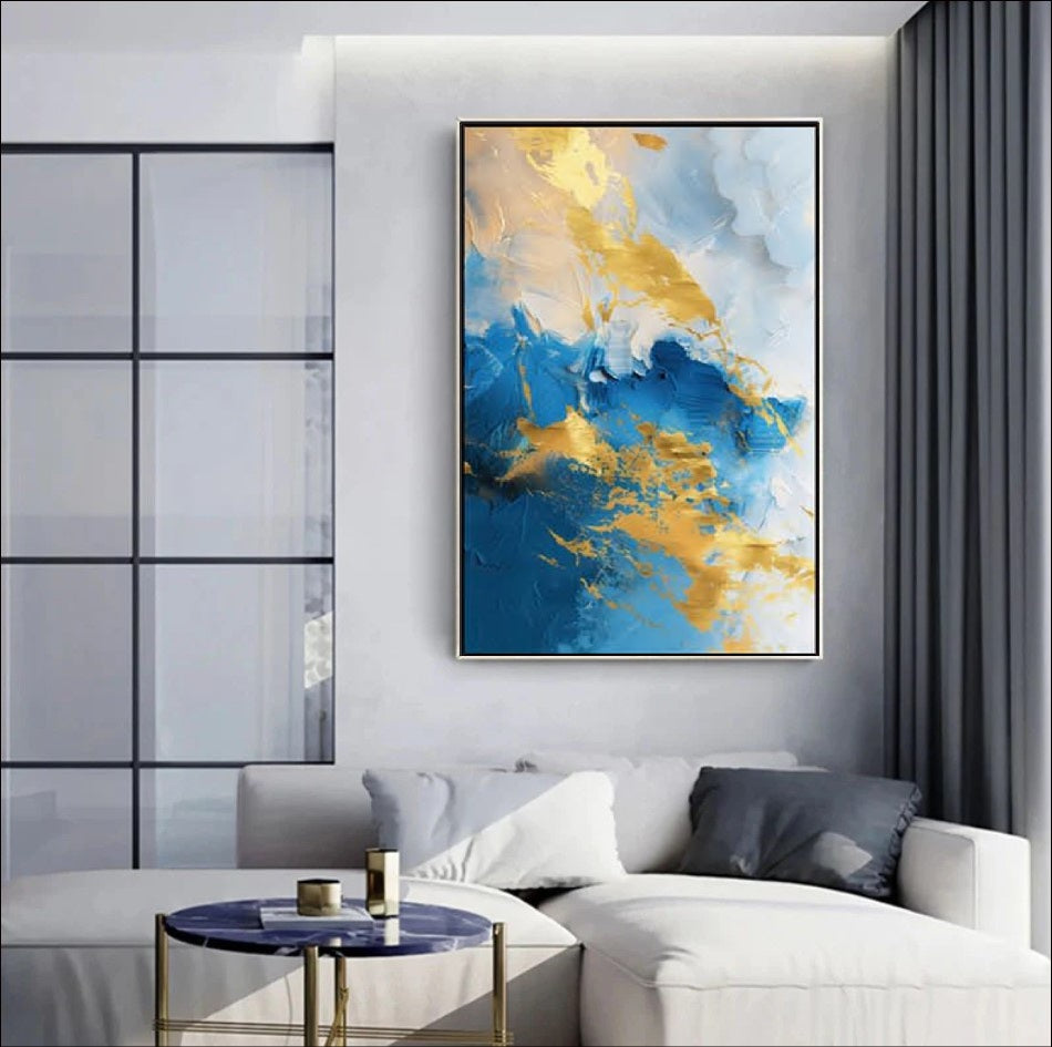 Blue and Gold Abstract Painting